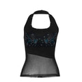Black Butterfly See Through Halter Tank Top