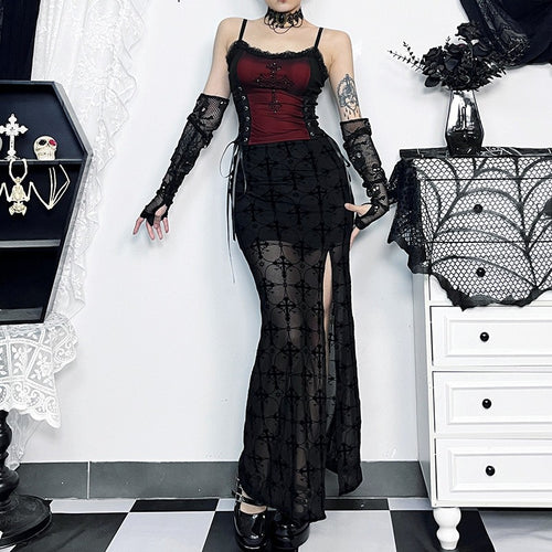 Gothic See Through Lace Side Split Thigh Skirt