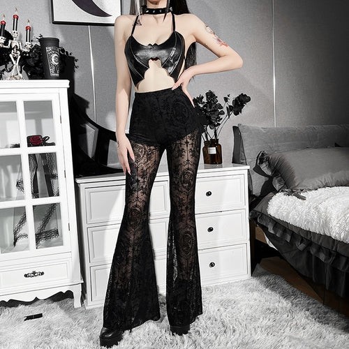 See Through Lace Pants Gothic High Waist Trousers