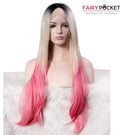 Blonde Ombre Splash of Peach Straight Synthetic Lace Front Wig