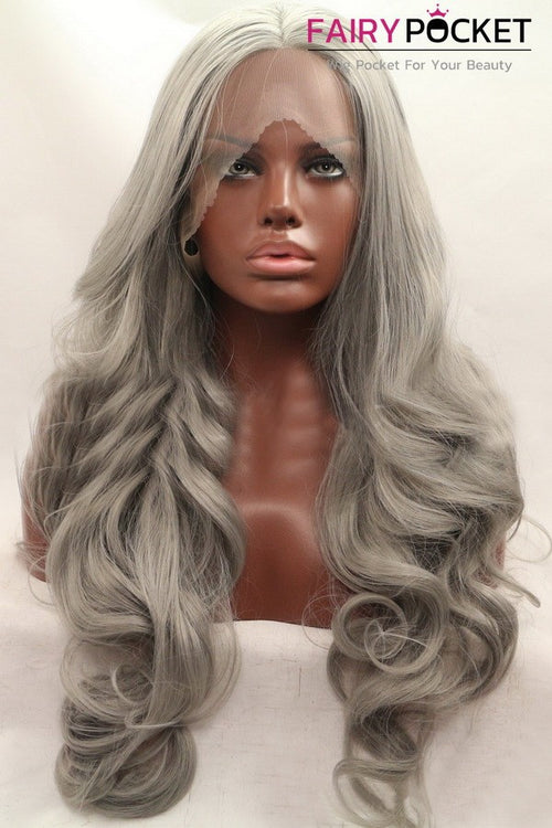 Slate Grey Long Wavy Lace Front Wig