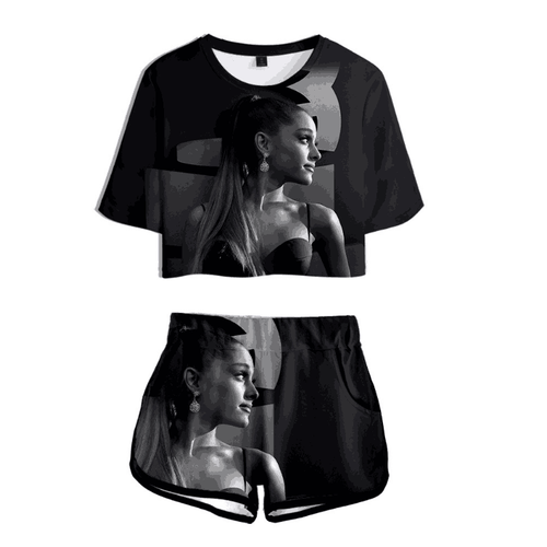Ariana Grande T-Shirt and Shorts Suits - C