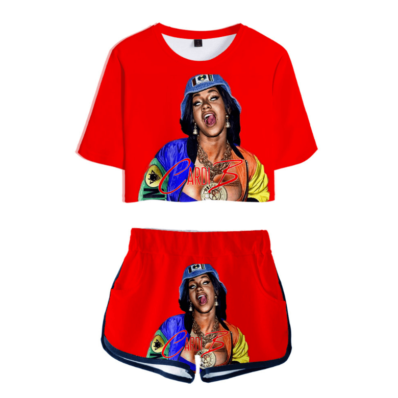 Cardi B T-Shirt and Shorts Suits - C
