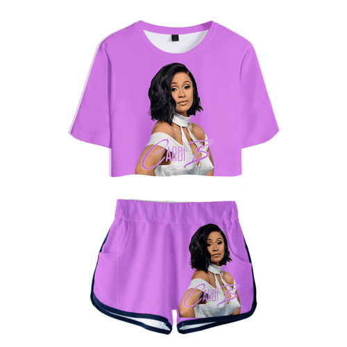 Cardi B T-Shirt and Shorts Suits - D
