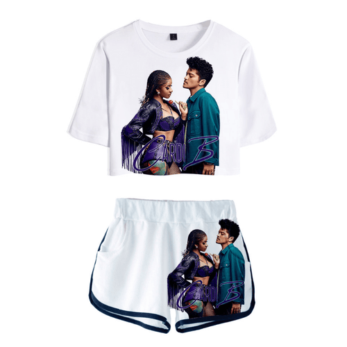 Cardi B T-Shirt and Shorts Suits - F