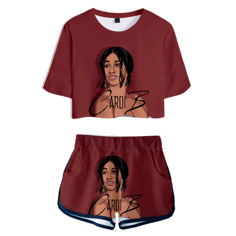 Cardi B T-Shirt and Shorts Suits - H