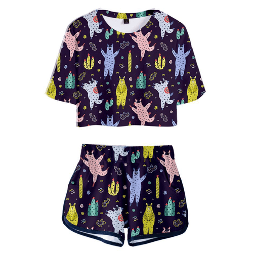 Cute Animal T-Shirt and Shorts Suit - E