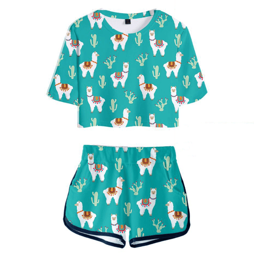 Cute Animal T-Shirt and Shorts Suit - F