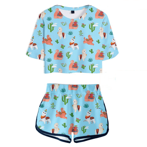 Cute Animal T-Shirt and Shorts Suit - H
