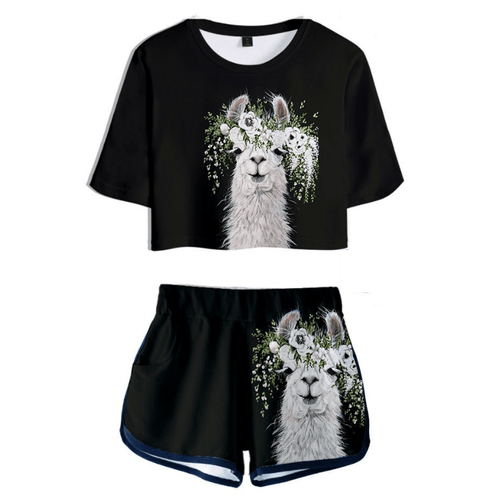 Cute Animal T-Shirt and Shorts Suit - J