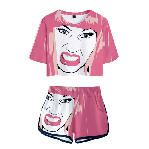 Nicki Minaj T-Shirt and Shorts Suits - C