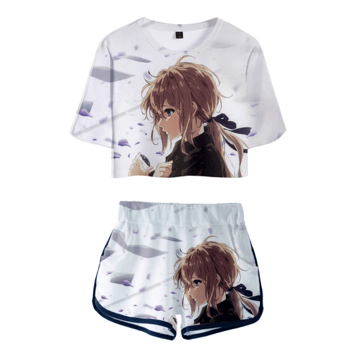 Violet Evergarden Anime T-Shirt and Shorts Suit - B