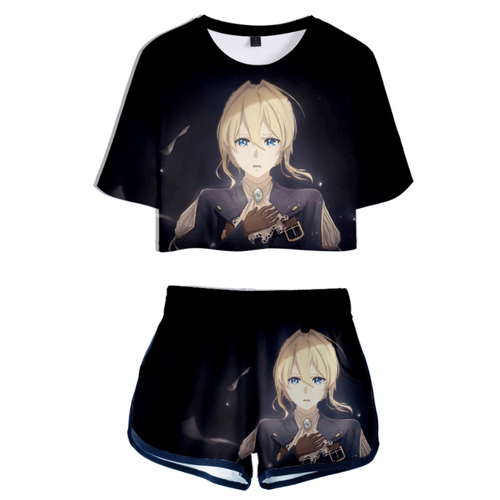 Violet Evergarden Anime T-Shirt and Shorts Suit - C