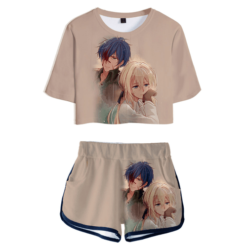 Violet Evergarden Anime T-Shirt and Shorts Suit - D