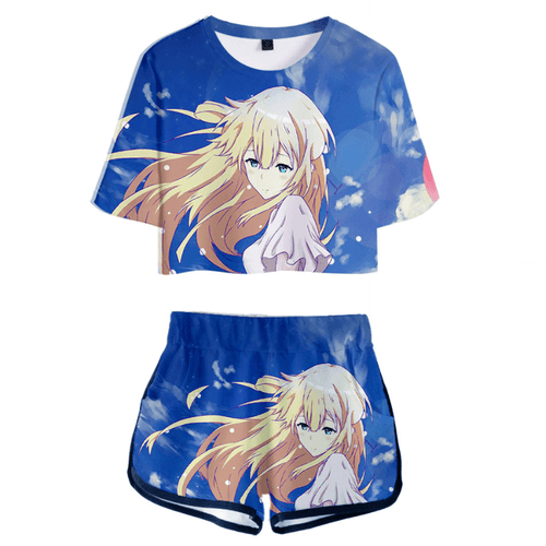 Violet Evergarden Anime T-Shirt and Shorts Suit - E