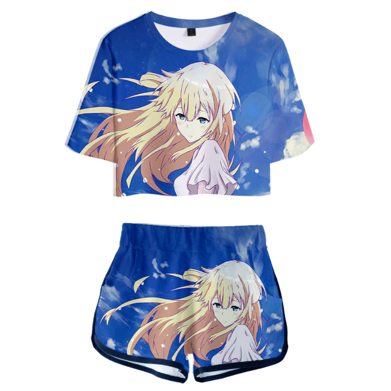 Violet Evergarden Anime T-Shirt and Shorts Suit - E