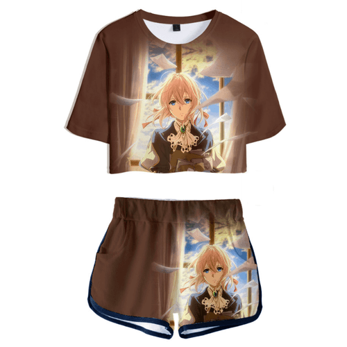 Violet Evergarden Anime T-Shirt and Shorts Suit - F