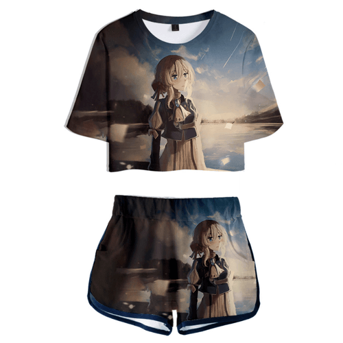 Violet Evergarden Anime T-Shirt and Shorts Suit - H