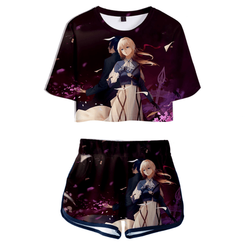 Violet Evergarden Anime T-Shirt and Shorts Suit - J