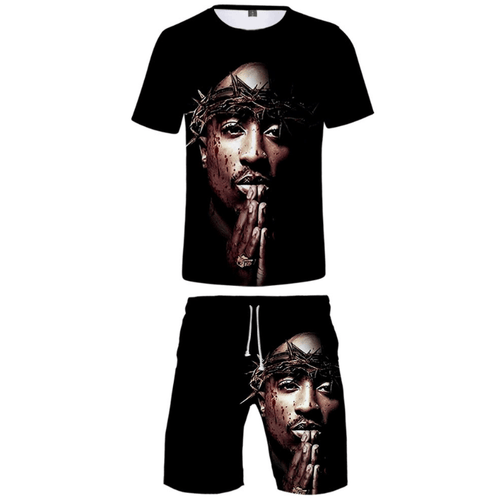 2Pac T-Shirt and Shorts Suits - B