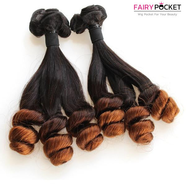 3 Bundles of Black To Medium Brown Straight And Loose Wave Human Funmi Hair Weave