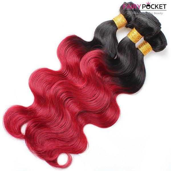 3 Bundles of Black To Red Body Wave Human Hair Weave