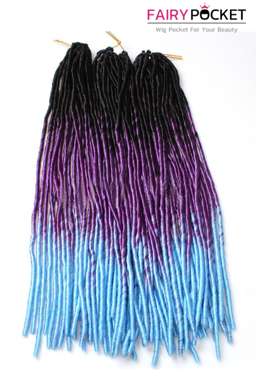 3 Bundles of Black To Purple To Fluorescence Blue Synthetic Twist Braids