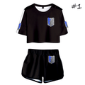 Attack on Titan T-Shirt and Shorts Suits (5 Colors) - B