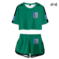 Attack on Titan T-Shirt and Shorts Suits (5 Colors) - B