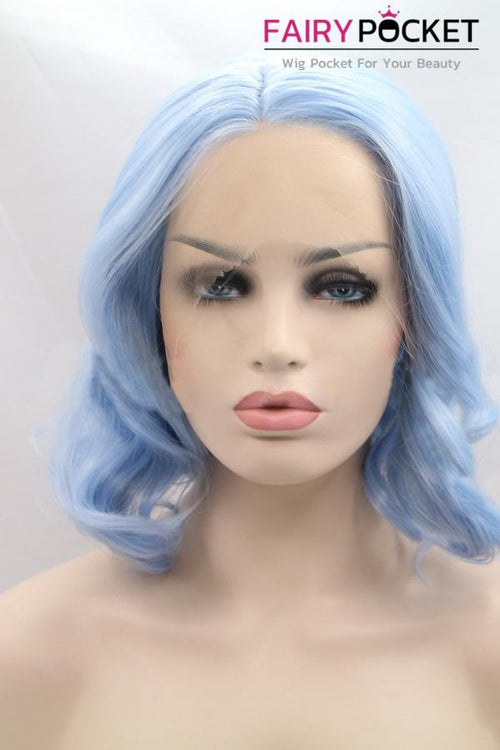 Baby Blue Medium Curly Lace Front Wig