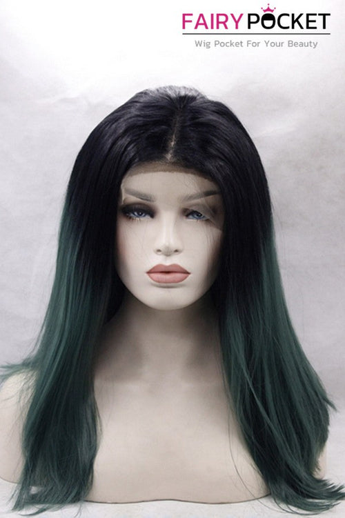 Black to Dark Green Ombre Long Straight Lace Front Wig