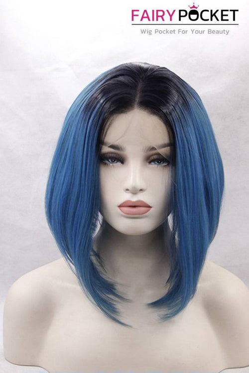 Nature Black to Aegean Blue Ombre Short Bob Lace Front Wig