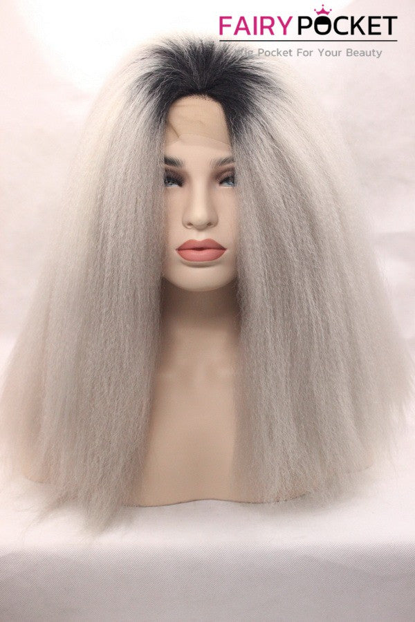Black And Grey Ombre Long Straight Lace Front Wig