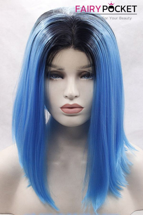 Black to Royal Blue Ombre Short Straight Lace Front Wig
