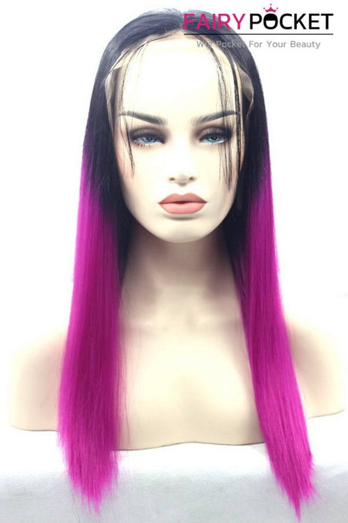 Black to Magenta Red Ombre Long Straight Lace Front Wig