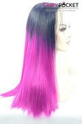 Black to Magenta Red Ombre Long Straight Lace Front Wig