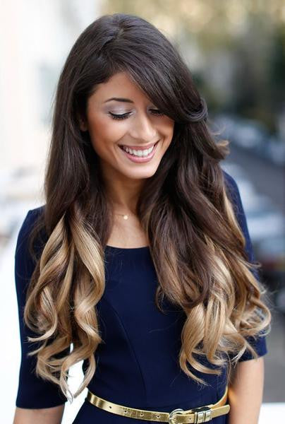 Black Ombre Blonde Wavy Remy Human Hair Full Lace Wig