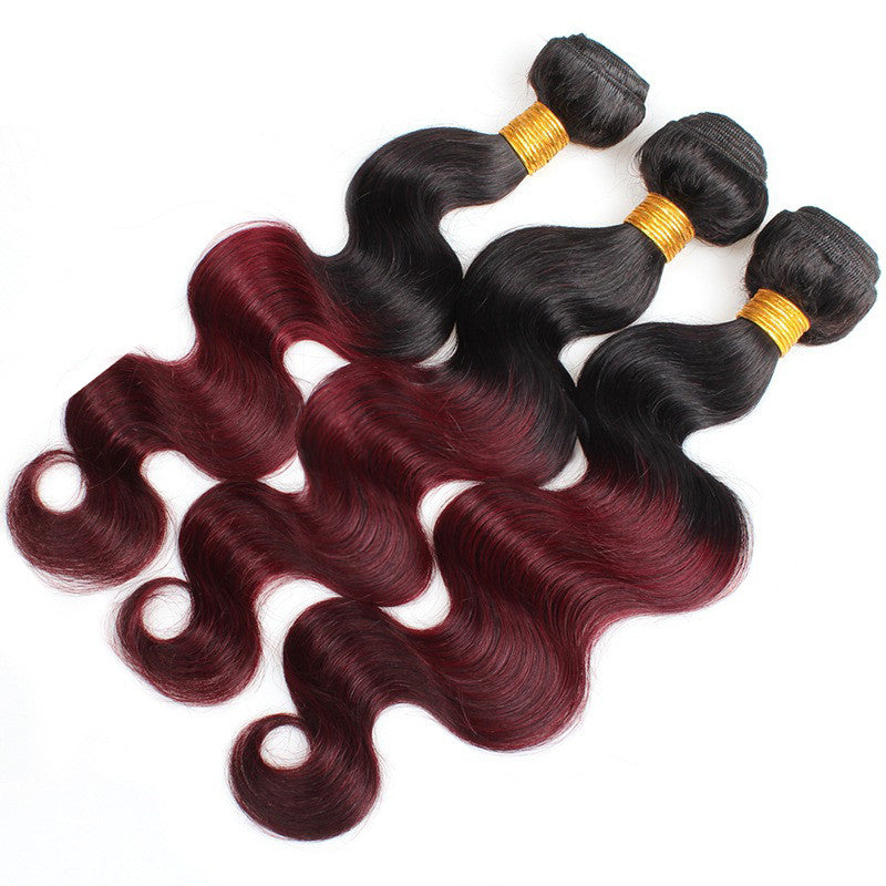 3 Bundles of Black To Red Wine Body Wave 5A Human Hair Weave