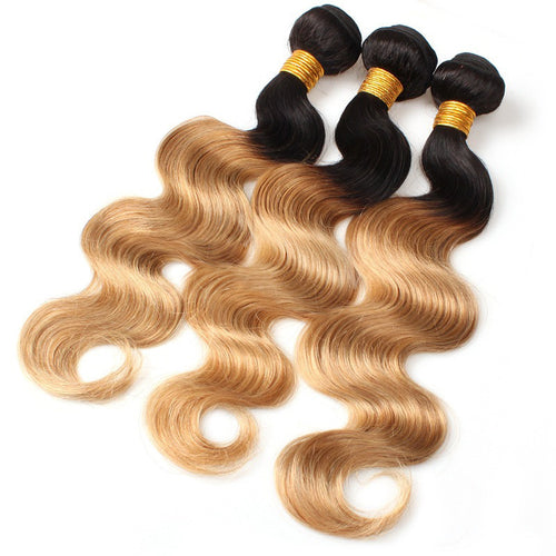 3 Bundles of Black To Strawberry Blonde Wavy 5A Human Hair Weave
