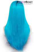 Black and Blue Ombre Long Straight Lace Front Wig