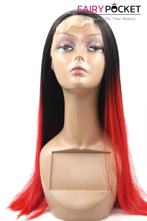Black to Orange Red Ombre Long Straight Lace Front Wig