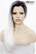 Black to White Ombre Long Straight Lace Front Wig