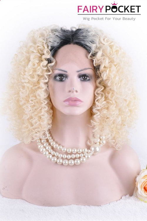 Black to Blonde Ombre Medium  Curly Lace Front Wig
