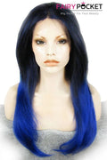 Nature Black to Dodger Blue Ombre Long Straight Lace Front Wig