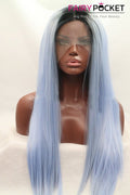 Black to Light Blue Ombre Long Straight Lace Front Wig