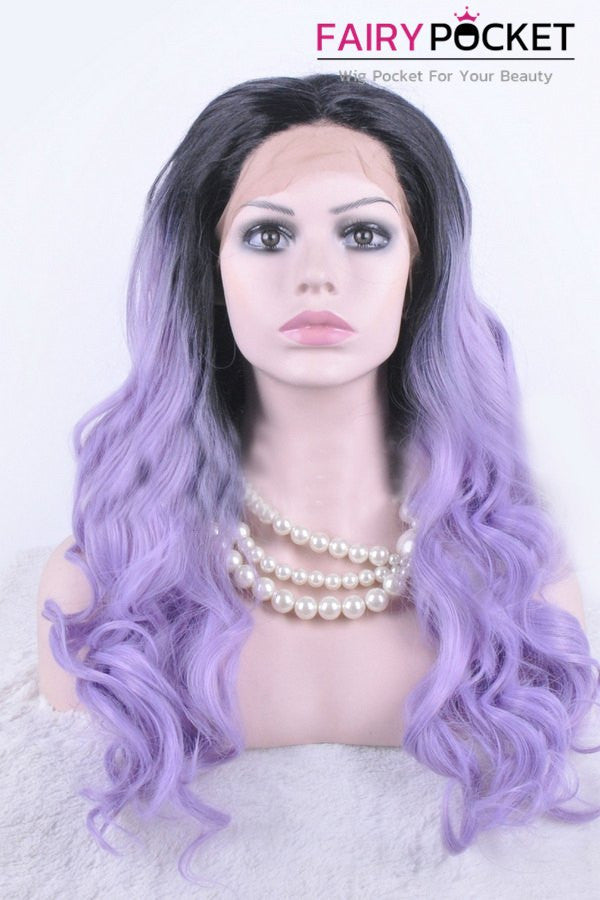 Nature Black to Grape Purple Ombre Long Wavy Lace Front Wig