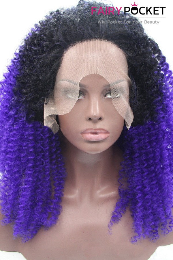 Black to Purple Ombre Middle Curly Lace Front Wig