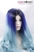 Black turns Blue to Turquoise Ombre Long Wavy Lace Front Wig
