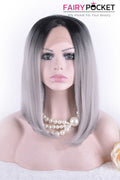 Black turns Grey Ombre Medium Straight Lace Front Wig