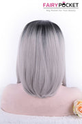 Black turns Grey Ombre Medium Straight Lace Front Wig